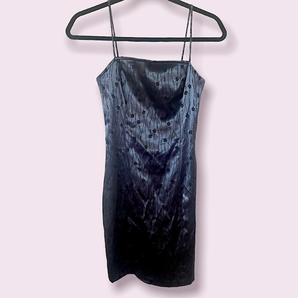 Vintage 90s Floral Silver Grey Blue Bodycon Above the Knee Mini Dress